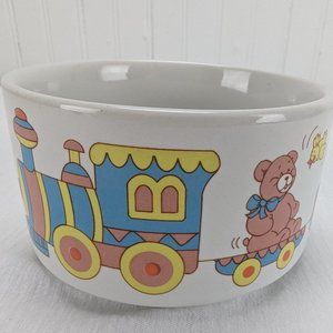 Vintage CMC Ceramic Planter Bowl Baby Nursery Retro 1988 Kitsch Train Unisex